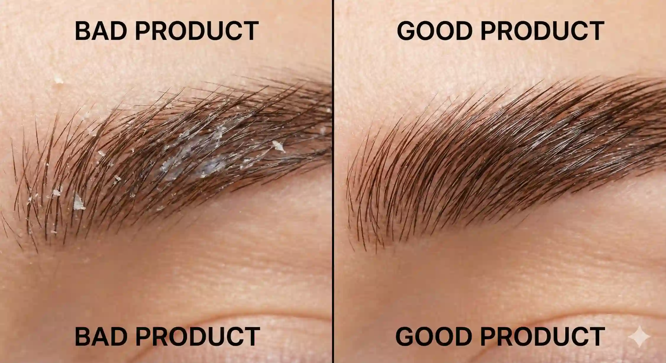 مقایسه ژل ابرو بی کیفیت دارای سفیدک و ژل لیفت ابرو عالی و شفاف.